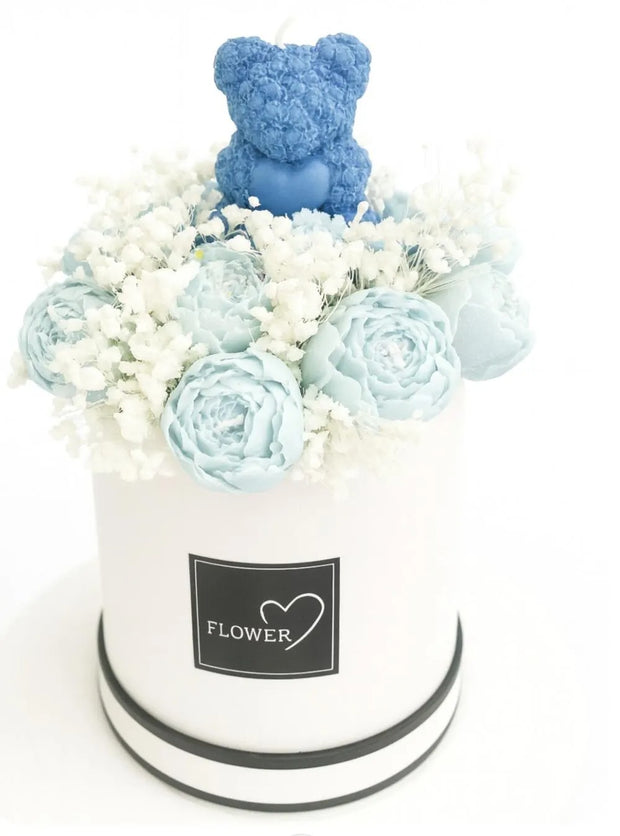 Blue Teddy Floral Arrangement – Handmade Soy Wax